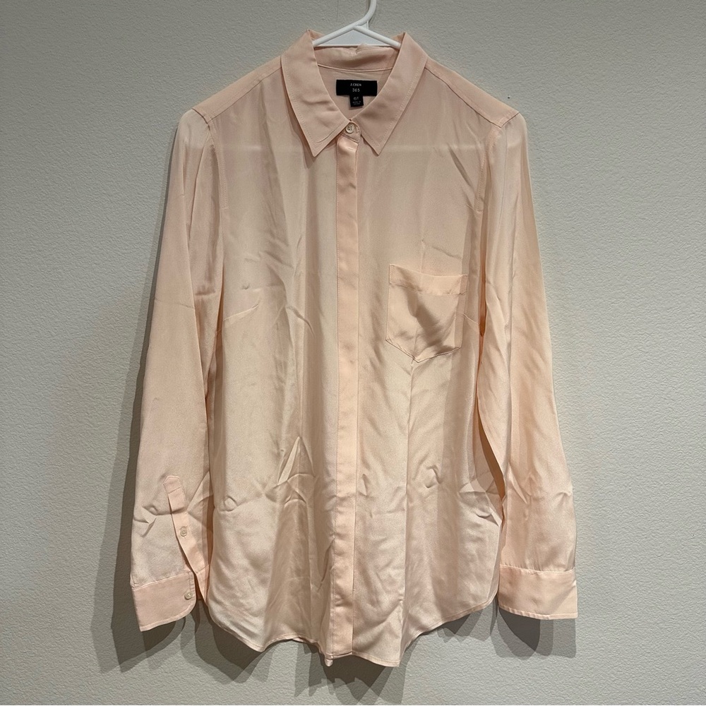 J Crew 365 Button Down Blush Pink 100%‎ Silk Long Sleeve Top Size 6T